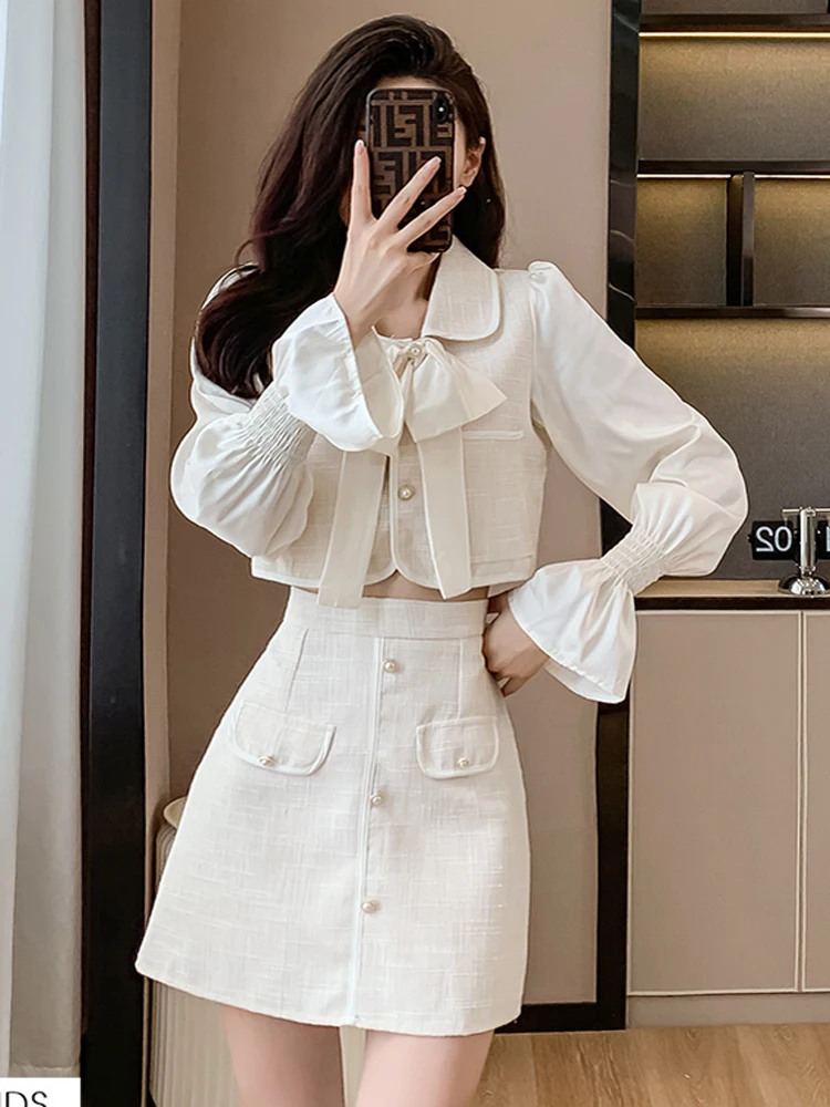 Small Fragrance Elegant Lady Fashion Two Piece Dress Sets New Autumn Sweet Bowknot Long Sleeve Crop Tops + Mini Skirts Outfits
Small Fragrance Elegant Lady Fashion Two Piece Dress Sets New Autumn Sweet Bowknot Long Sleeve Crop Tops + Mini Skirts Outfits