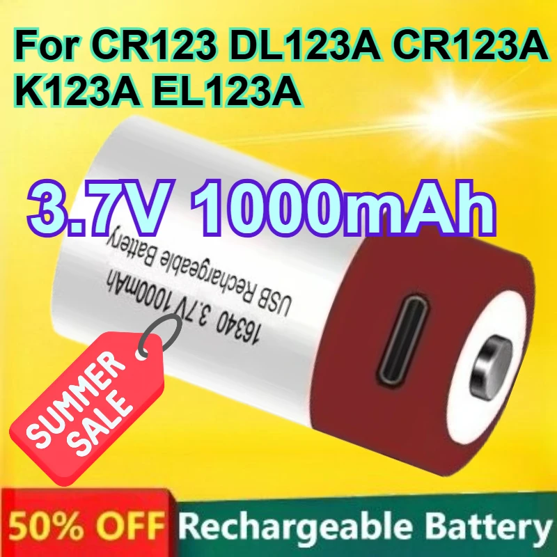 16340 3.7V Lithium Battery 1000mAh Capacity for CR123 DL123A CR123A K123A EL123A USB Fast Rechargeable Battery
16340 3.7V Lithium Battery 1000mAh Capacity for CR123 DL123A CR123A K123A EL123A USB Fast Rechargeable Battery