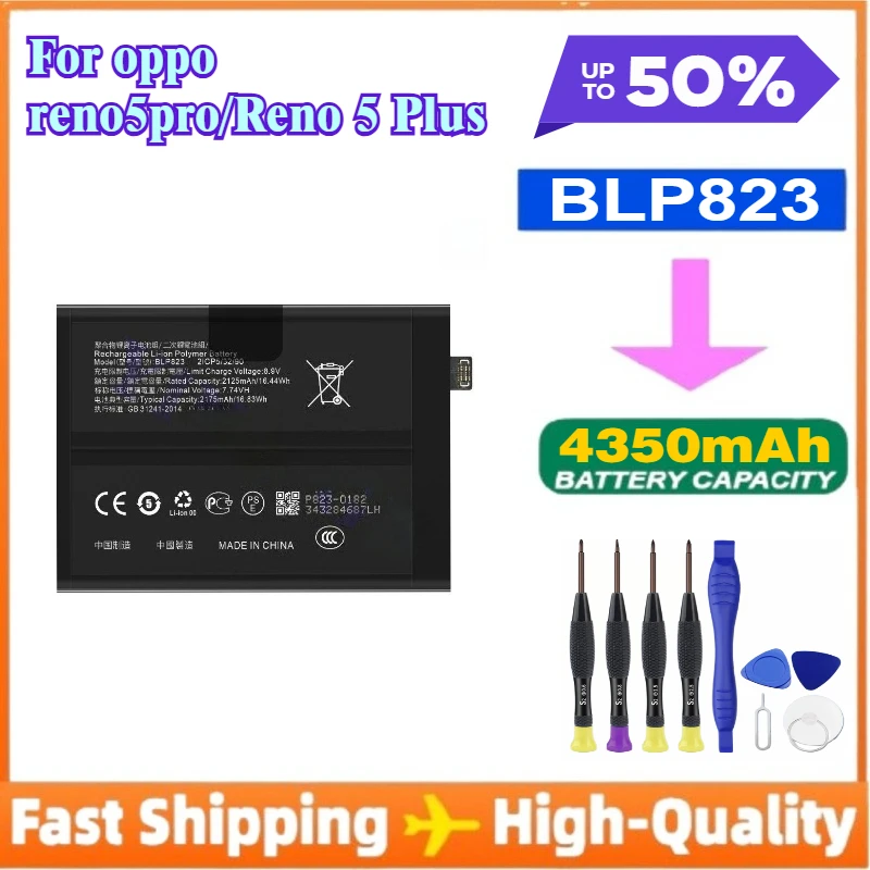 4350mAh BLP823 Battery for Oppo Reno 5 Pro Plus Reno5 Mobile Phone Battery+With Tools
4350mAh BLP823 Battery for Oppo Reno 5 Pro Plus Reno5 Mobile Phone Battery+With Tools