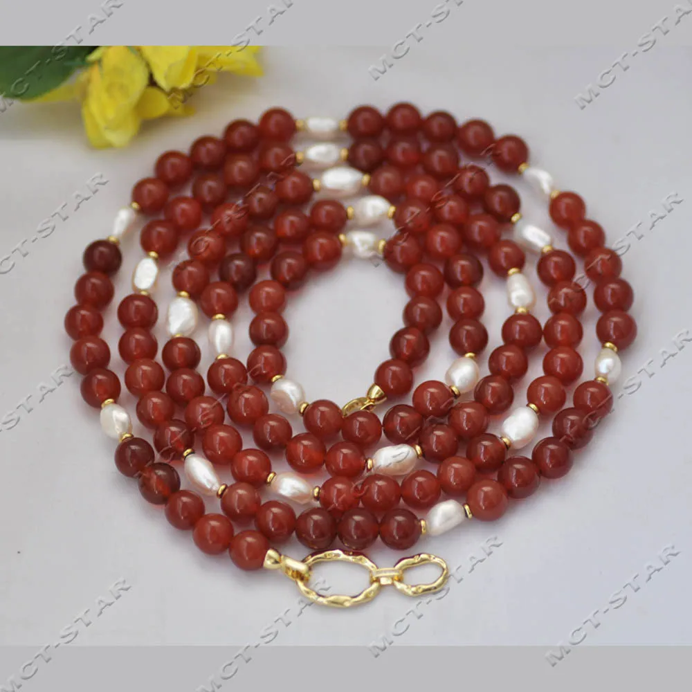 MCT·STAR 56'' 10mm Red Round Agate White Baroque Freshwater Pearl Necklace (Z14361)
MCT·STAR 56'' 10mm Red Round Agate White Baroque Freshwater Pearl Necklace (Z14361)
