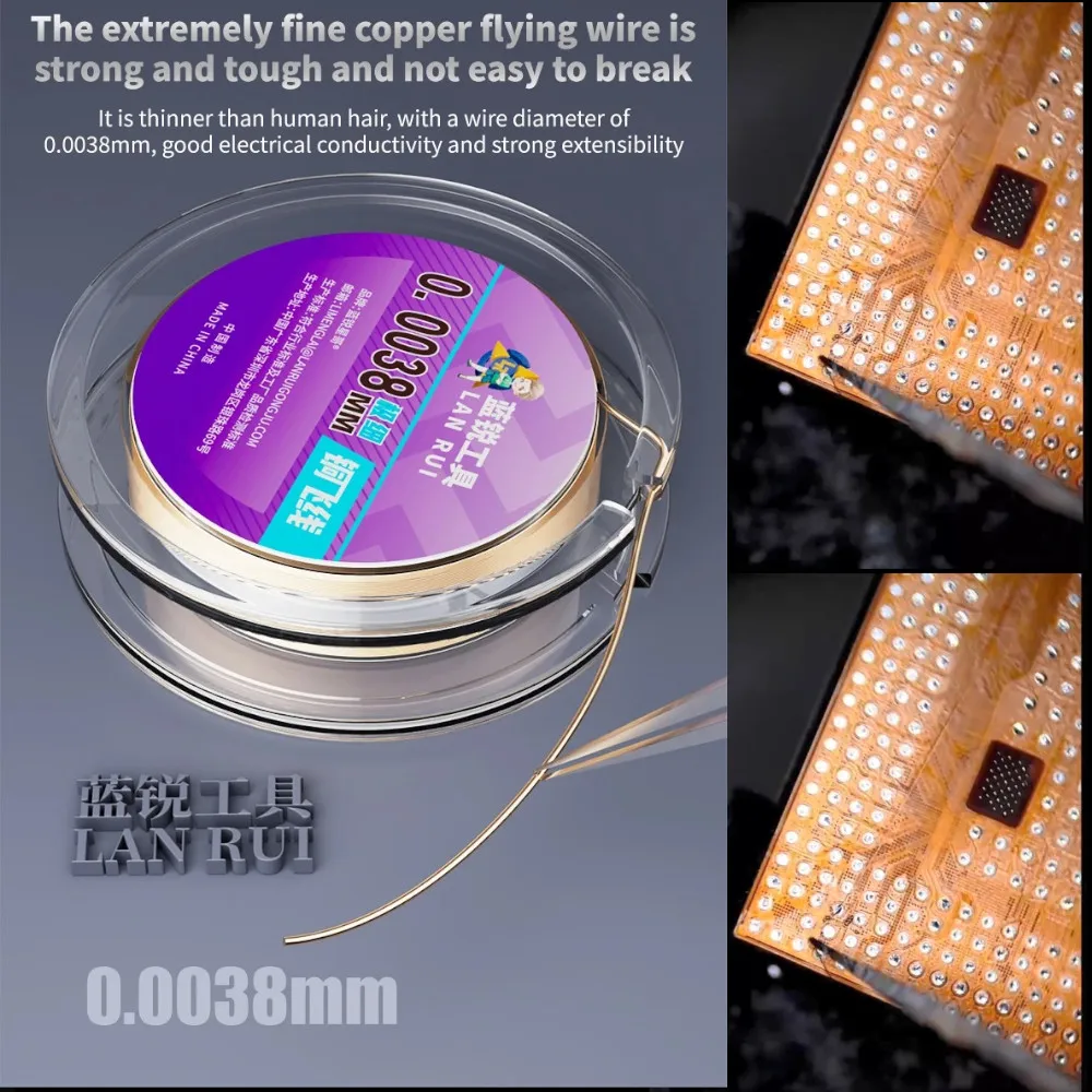LANRUI G36 Ultra Thin 0.0038mm Core Bridge Micro Copper Wire For Electronics CPU Motherboard Repair Ribbon Cable Flying Wires
LANRUI G36 Ultra Thin 0.0038mm Core Bridge Micro Copper Wire For Electronics CPU Motherboard Repair Ribbon Cable Flying Wires