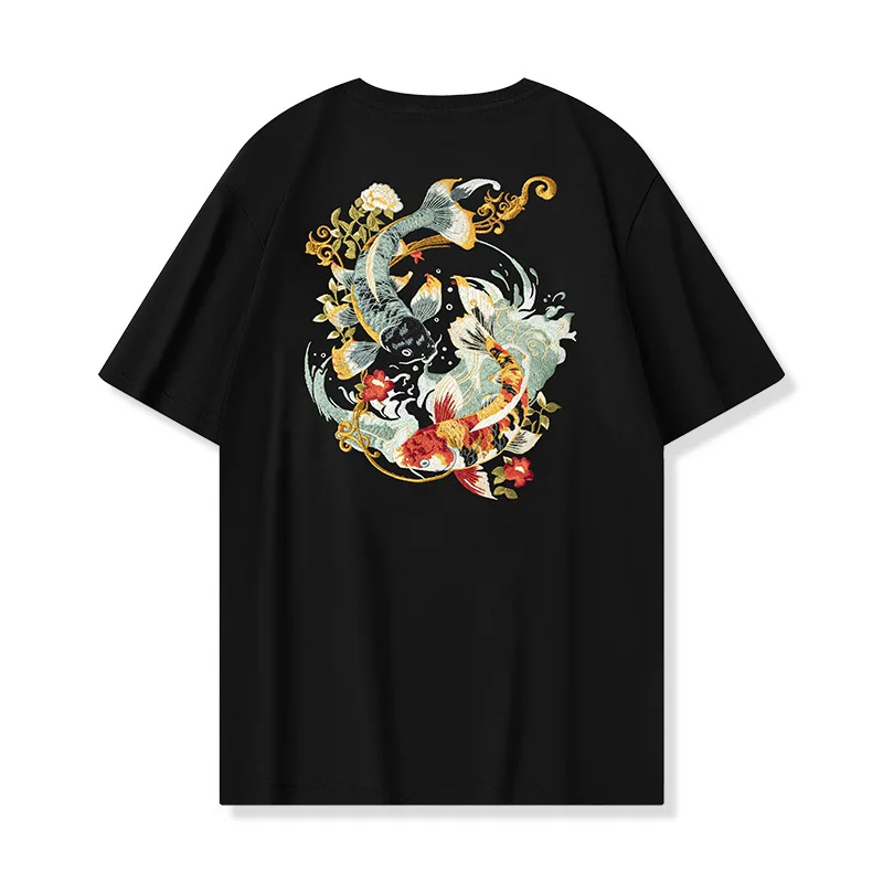 2025 Summer New Men's Heavyweight Short Sleeve T-Shirt Chinese Style with Embroidered Blooming Flowers and Koi Fish
2025 Summer New Men's Heavyweight Short Sleeve T-Shirt Chinese Style with Embroidered Blooming Flowers and Koi Fish