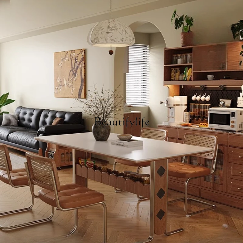 French retro rock slab dining table rectangular designer household medieval solid wood stainless steel foot Bauhaus dining table
French retro rock slab dining table rectangular designer household medieval solid wood stainless steel foot Bauhaus dining table