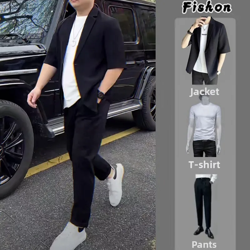 Ice Silk Short Sleeve Suit Set for Men Casual Loose Fit Lightweight Breathable Polyester Fiber Standard Style Button Decoration
Ice Silk Short Sleeve Suit Set for Men Casual Loose Fit Lightweight Breathable Polyester Fiber Standard Style Button Decoration