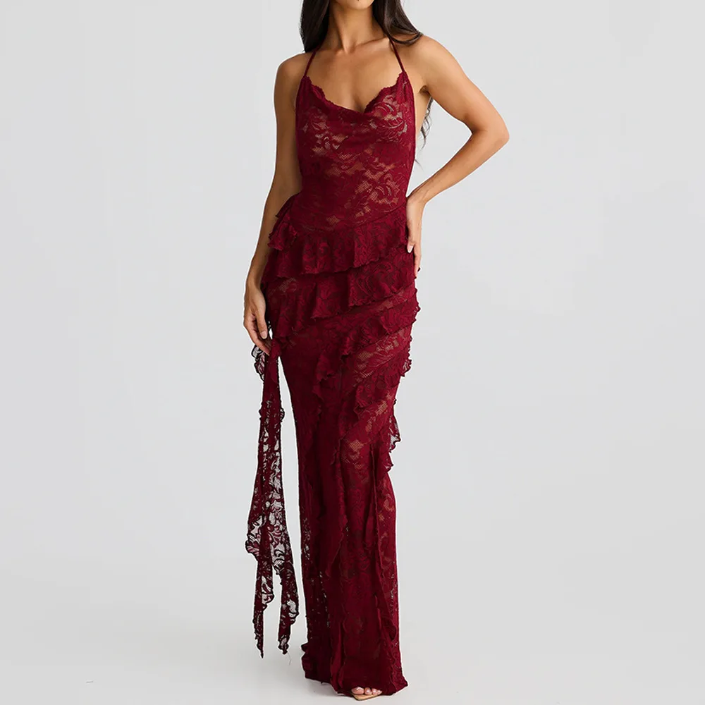 Wind Sexy Lace Spicy Girl Dress with Neck Hanging, V-neck, Backless, Slim Fit Evening Dress, Long Skirt Robe Vestido Women Party
Wind Sexy Lace Spicy Girl Dress with Neck Hanging, V-neck, Backless, Slim Fit Evening Dress, Long Skirt Robe Vestido Women Party