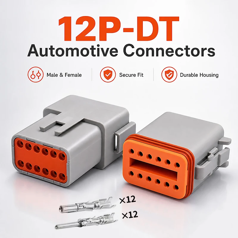 Heavy Duty 12-Pin Deutsch DT Series Waterproof Connector Plug for Automotive Truck Wire Harness Male Female Whole Set
Heavy Duty 12-Pin Deutsch DT Series Waterproof Connector Plug for Automotive Truck Wire Harness Male Female Whole Set