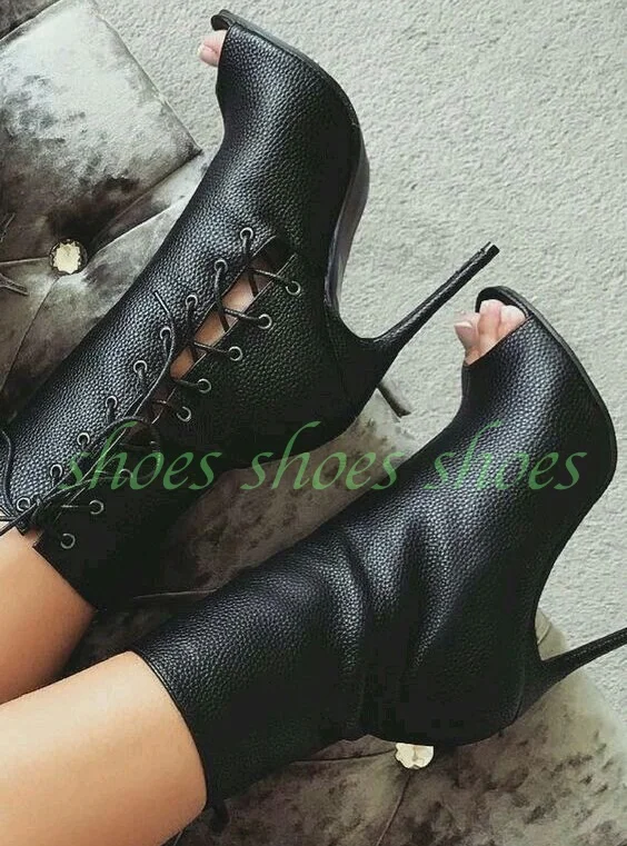 Lady Platform Patten Pu Open Toe Hollow Calf Boots Lace-Up Gladiator Black Runway Cut-Out Footwear Stiletto Heel Calf Boots Size
Lady Platform Patten Pu Open Toe Hollow Calf Boots Lace-Up Gladiator Black Runway Cut-Out Footwear Stiletto Heel Calf Boots Size