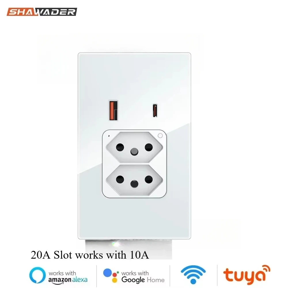 Shawader Tuya Brazil Plug 20A Slot WIFI Wall Socket USB Type-C PD 30W Smart Outlet Glass Panel Voice Remote by Google Home Alexa
Shawader Tuya Brazil Plug 20A Slot WIFI Wall Socket USB Type-C PD 30W Smart Outlet Glass Panel Voice Remote by Google Home Alexa
