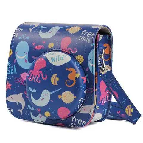 Watercolor PU Leather Camera Case for Fujifilm Instax Mini8 8+ Mini 9 Camera Protective Bag