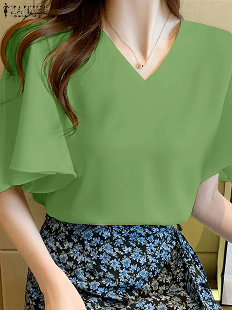 2025 ZANZEA Women Summer V Neck Short Sleeve Blouse Elegant Solid OL Work Shirt Fashion Holiday Tops Ruffles Chemise Blusas
2025 ZANZEA Women Summer V Neck Short Sleeve Blouse Elegant Solid OL Work Shirt Fashion Holiday Tops Ruffles Chemise Blusas