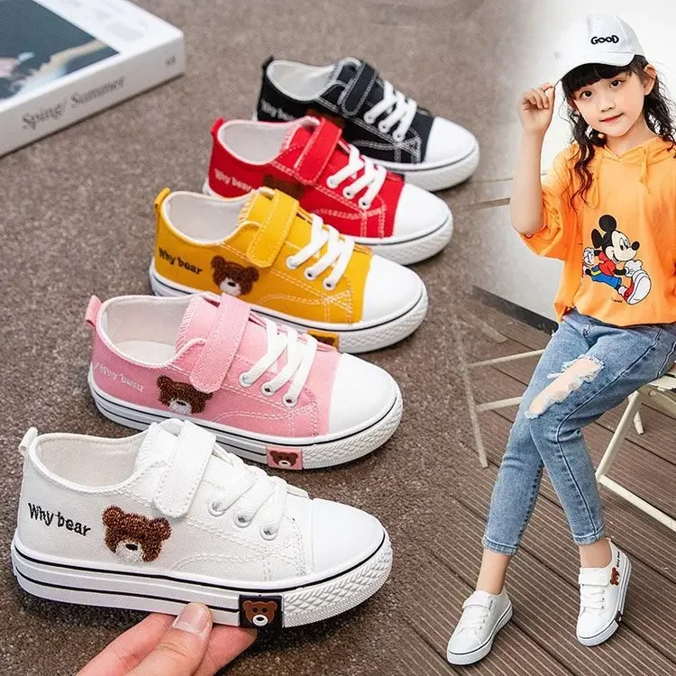 Kids Casual Soft Soled Shoes Girls Bear Canvas Shoes Fashion Students Small White Shoes Boys Velcro Low Top Shoes Solid Color
Kids Casual Soft Soled Shoes Girls Bear Canvas Shoes Fashion Students Small White Shoes Boys Velcro Low Top Shoes Solid Color