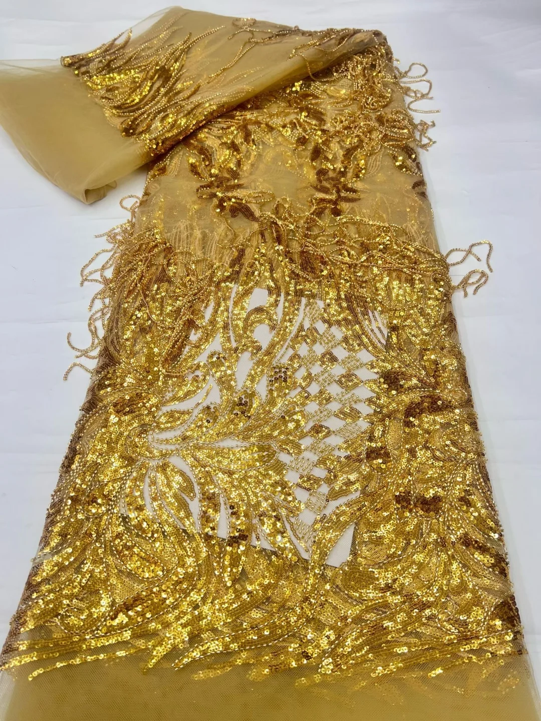 Gold 5 yards African Lace Fabric 2026 High Quality French Beaded Luxury Tulle Nigerian Sequins Net Lace for Wedding Dress
Gold 5 yards African Lace Fabric 2026 High Quality French Beaded Luxury Tulle Nigerian Sequins Net Lace for Wedding Dress