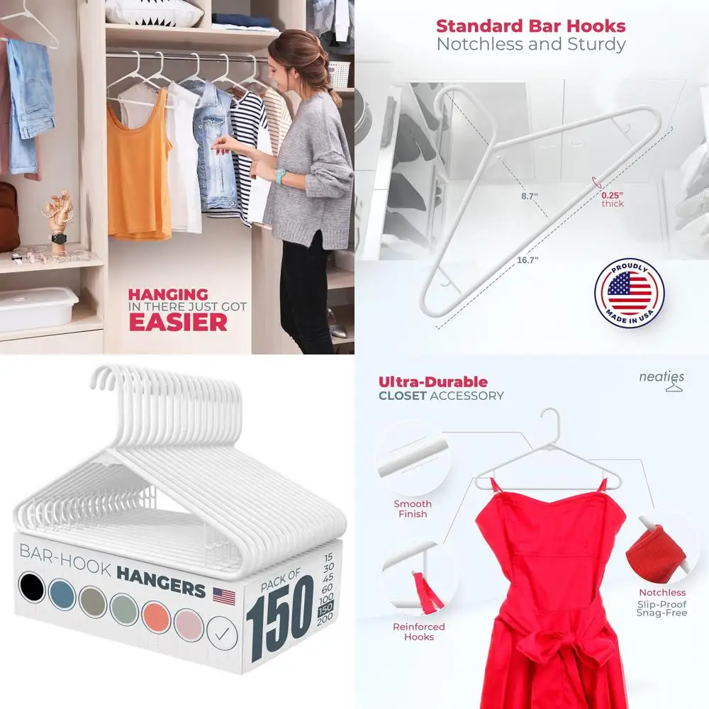 Набор из 100+ белых пластиковых вешалок - 150 штук, производство США, выдерживают до 6 фунтов, подходят для платьев, нижнего белья, рубашек, брюк
Набор из 100+ белых пластиковых вешалок - 150 штук, производство США, выдерживают до 6 фунтов, подходят для платьев, нижнего белья, рубашек, брюк