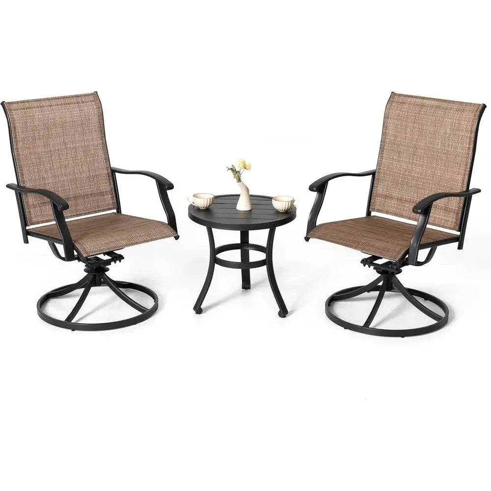 3 Piece Outdoor Bistro Set, 2 Swivel Bistro Chairs and 20" Round Bistro Table, Patio Textilene abric, Powder-Coated Iron e, or P
3 Piece Outdoor Bistro Set, 2 Swivel Bistro Chairs and 20" Round Bistro Table, Patio Textilene abric, Powder-Coated Iron e, or P