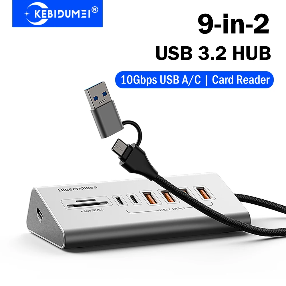 KEBIDUMEI 9-in-2 USB 3.2 Hubs 10Gbps USB Docking Station USB C Hub Type C Splitter with Card Reader Aluminum Alloy For PC Laptop
KEBIDUMEI 9-in-2 USB 3.2 Hubs 10Gbps USB Docking Station USB C Hub Type C Splitter with Card Reader Aluminum Alloy For PC Laptop