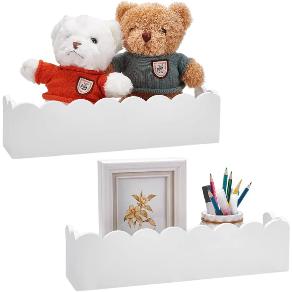 2Pcs White Scalloped Book Shelf Wooden Bookshelf Wooden Floating Shelves Display Stands Toys Storage Decor Organizer
2Pcs White Scalloped Book Shelf Wooden Bookshelf Wooden Floating Shelves Display Stands Toys Storage Decor Organizer
