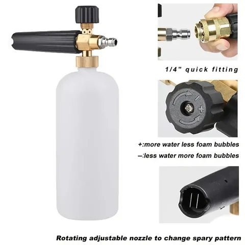 1 L Snowflake Foam Pot 1/4 In quick connect High-pressure Foam Spray Bottle PA Adjustable Cleaning Gun Professional Foam Gun G