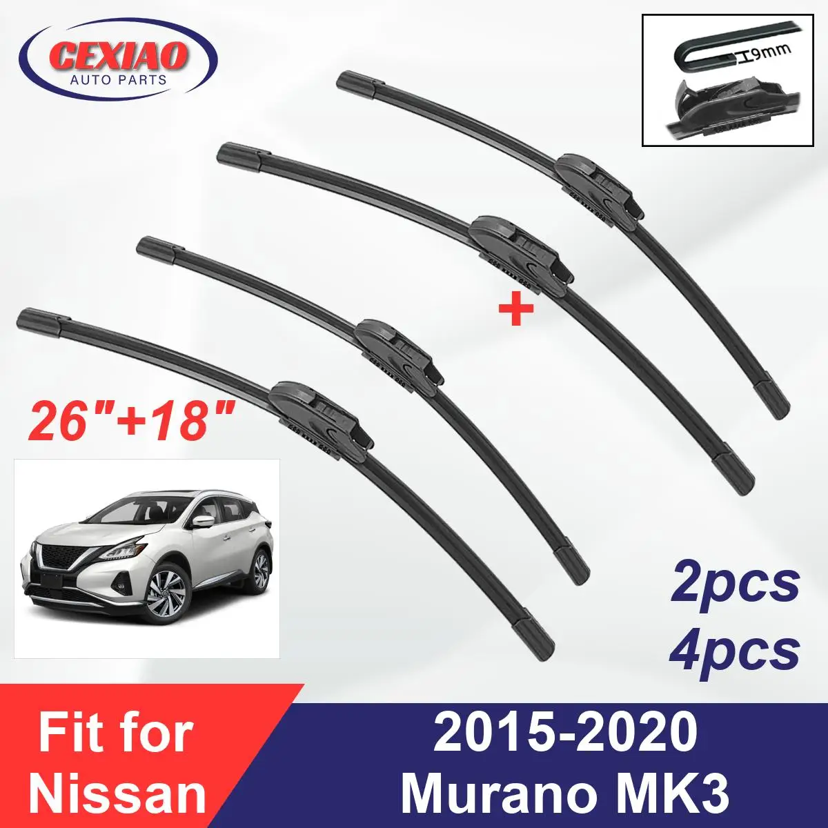 Щетки стеклоочистителя передние бескаркасные для Nissan Murano MK3 2015-2020
Щетки стеклоочистителя передние бескаркасные для Nissan Murano MK3 2015-2020
