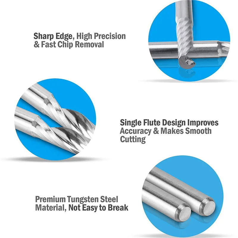 A92P 30 Pack CNC Router Bits 1/8 Inch Shank Spiral Upcut Router Bit Single Flute End Mill Set Milling Cutter Tungsten Steel
A92P 30 Pack CNC Router Bits 1/8 Inch Shank Spiral Upcut Router Bit Single Flute End Mill Set Milling Cutter Tungsten Steel
