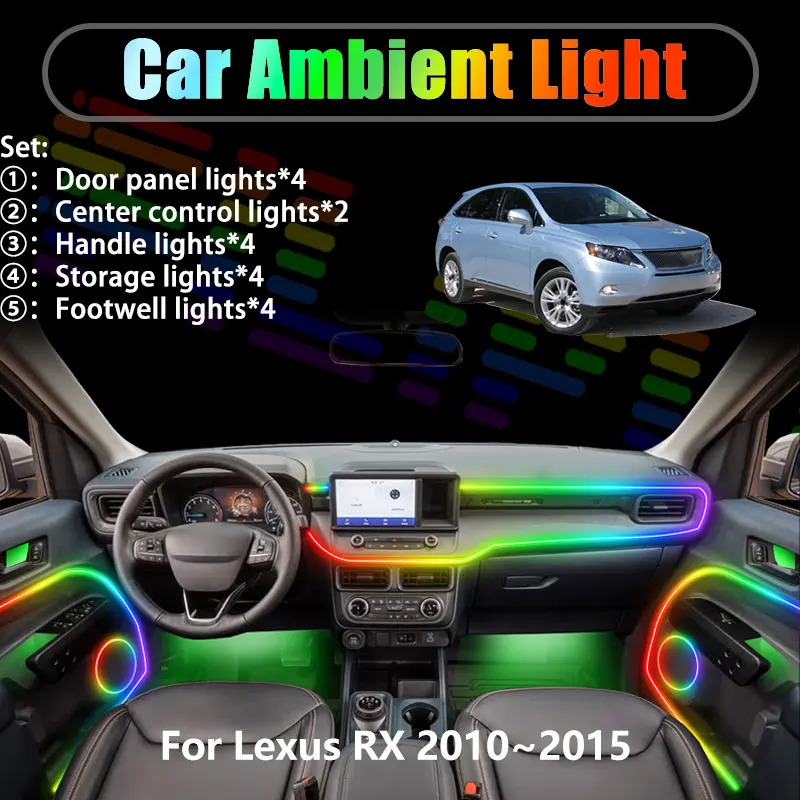Для Lexus RX 2010~2015 AL10 MK3 2/18 в 1: Комплект светодиодной подсветки салона и багажника с USB RGB, функция «подсветка окружающей среды», автозапчасть
Для Lexus RX 2010~2015 AL10 MK3 2/18 в 1: Комплект светодиодной подсветки салона и багажника с USB RGB, функция «подсветка окружающей среды», автозапчасть