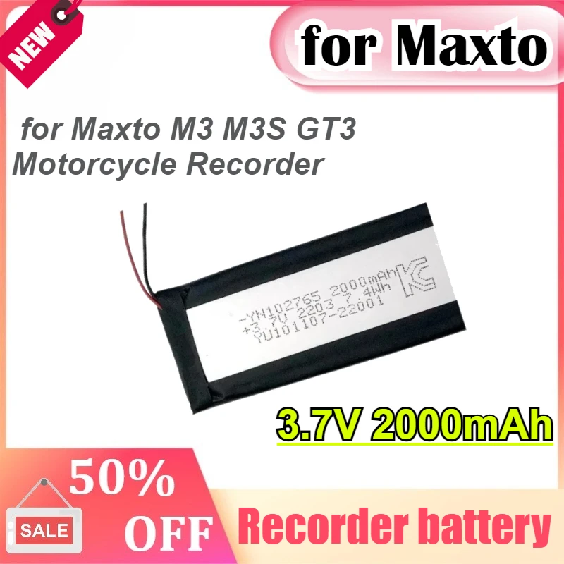 3.7V 2000mAh for Maxto M3 M3S GT3 Motorcycle Recorder Li Polymer Pack Replacement Driving Recorder Battery
3.7V 2000mAh for Maxto M3 M3S GT3 Motorcycle Recorder Li Polymer Pack Replacement Driving Recorder Battery