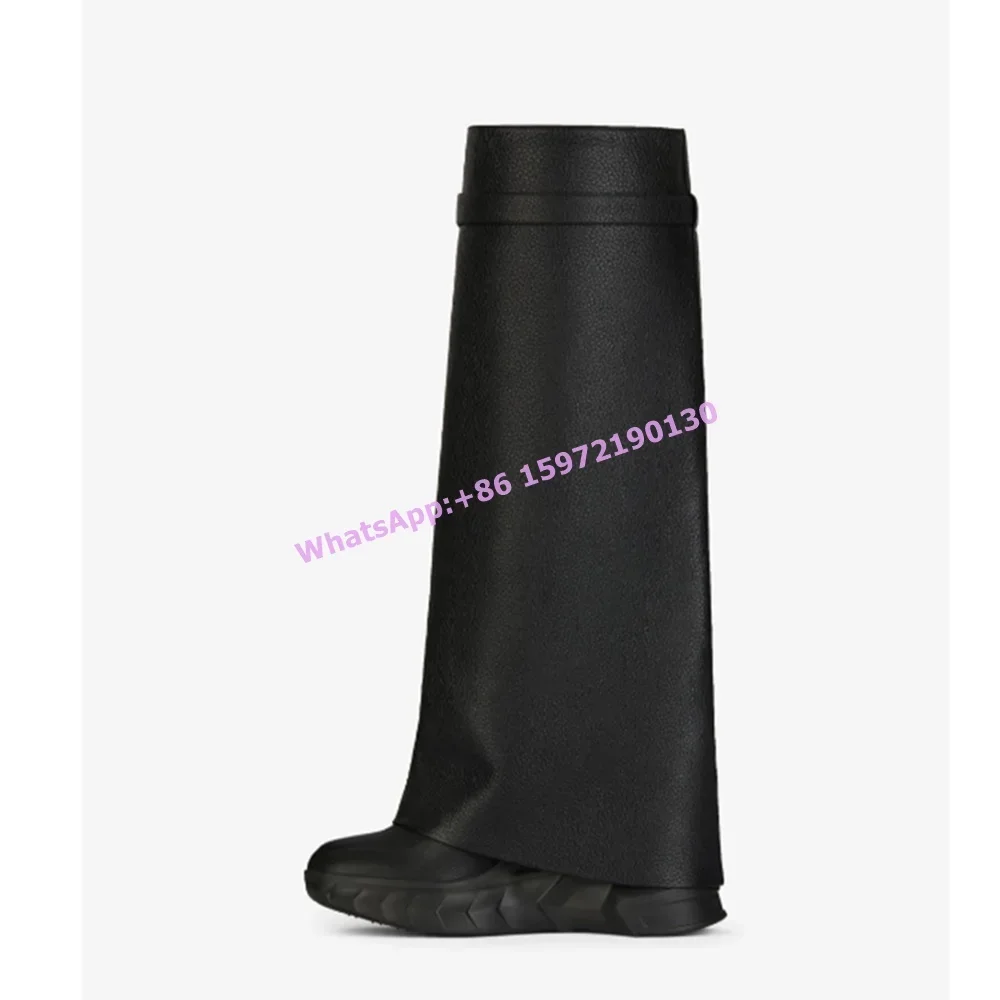 Metal Lock Shark Boots Round Toe Wedges Slip On Solid Black White Winter Knee High Boots Concise Basic Winter Women's Shoes
Metal Lock Shark Boots Round Toe Wedges Slip On Solid Black White Winter Knee High Boots Concise Basic Winter Women's Shoes