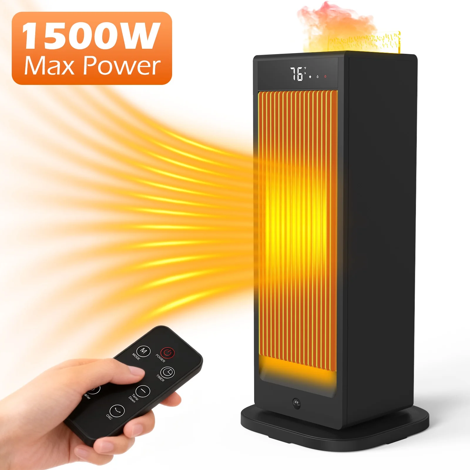 1500W Electric Heater Portable Tabletop Space Heater Household 3D Flame Effect Humidifier 90° 12-Hour Timer Thermostat
1500W Electric Heater Portable Tabletop Space Heater Household 3D Flame Effect Humidifier 90° 12-Hour Timer Thermostat