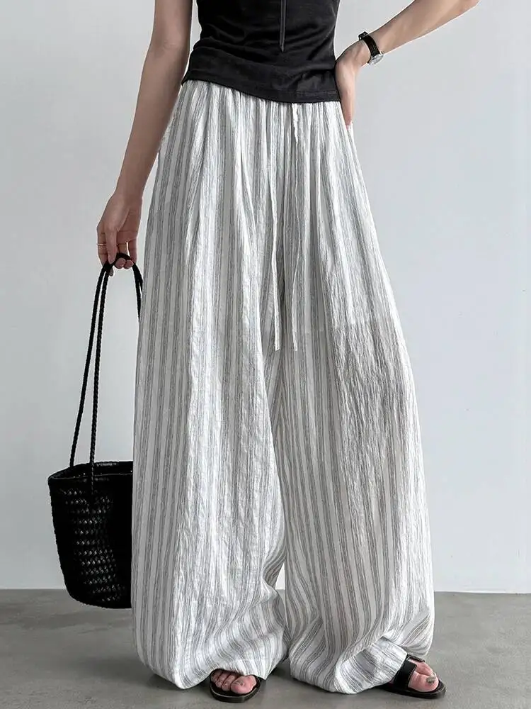 High Elastic Waist White Striped Thin Long Wide Leg Pants New Trousers Women Fashion Tide Spring Summer
High Elastic Waist White Striped Thin Long Wide Leg Pants New Trousers Women Fashion Tide Spring Summer