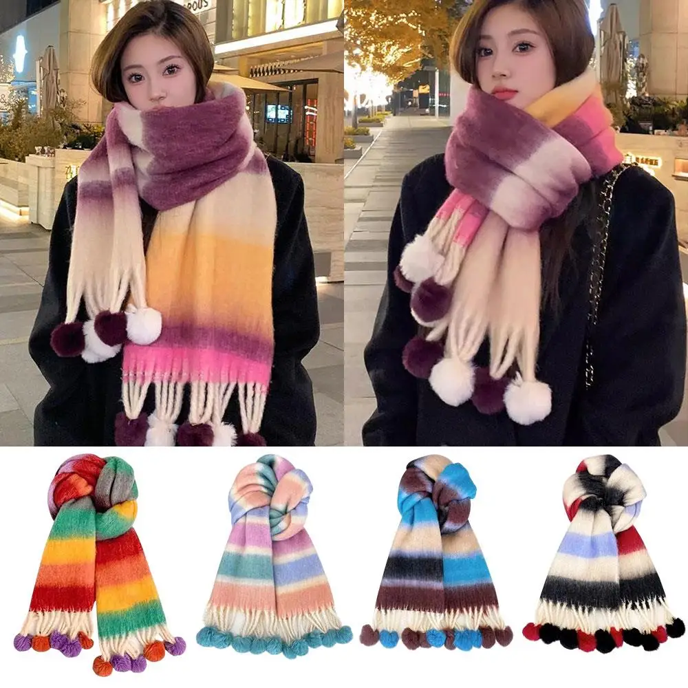 Красочные полосатые шарфы с помпоном и большими кисточками, термошаль, Радужный пушистый шарф, теплый роскошный клетчатый пушистый шарф, зимний
Красочные полосатые шарфы с помпоном и большими кисточками, термошаль, Радужный пушистый шарф, теплый роскошный клетчатый пушистый шарф, зимний