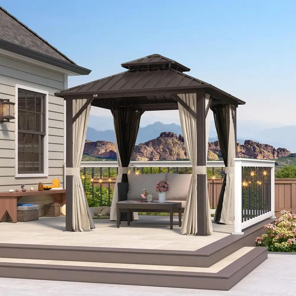 8’ X 8’ Outdoor Hardtop Gazebo Metal e Galvanized Steel Double Roo with Curtains and Nettings or Patio Desk Backyard Bronze
8’ X 8’ Outdoor Hardtop Gazebo Metal e Galvanized Steel Double Roo with Curtains and Nettings or Patio Desk Backyard Bronze