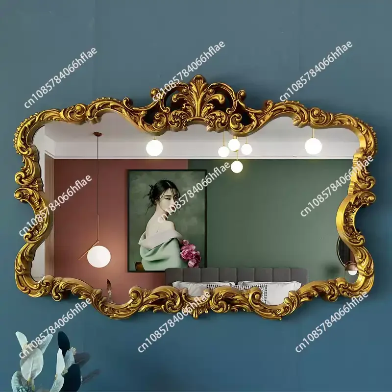 European Carved Bathroom Mirrors Retro Gold Frame Vanity Mirror Light Luxury Personality Designer Decorative Mirrors for Home
European Carved Bathroom Mirrors Retro Gold Frame Vanity Mirror Light Luxury Personality Designer Decorative Mirrors for Home