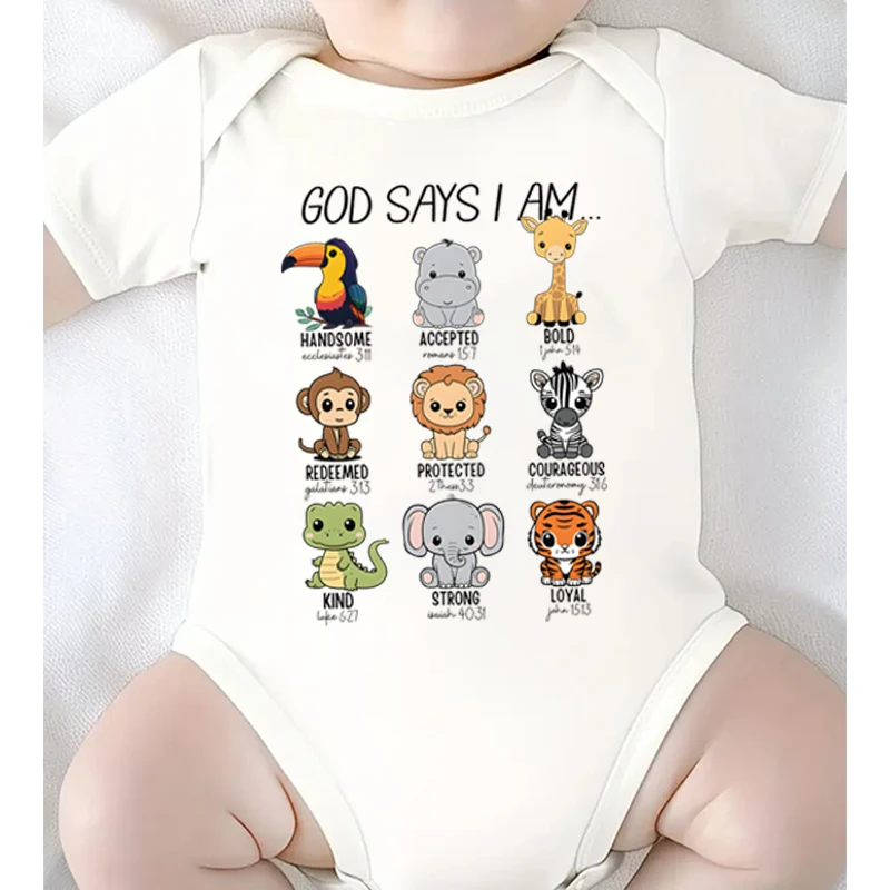 God Says I Am Christian Kids Romper Bible Verse Animal Cotton Infant Jumpsuit Cute Animal Print Newborn Girl Boy Bodysuits
God Says I Am Christian Kids Romper Bible Verse Animal Cotton Infant Jumpsuit Cute Animal Print Newborn Girl Boy Bodysuits