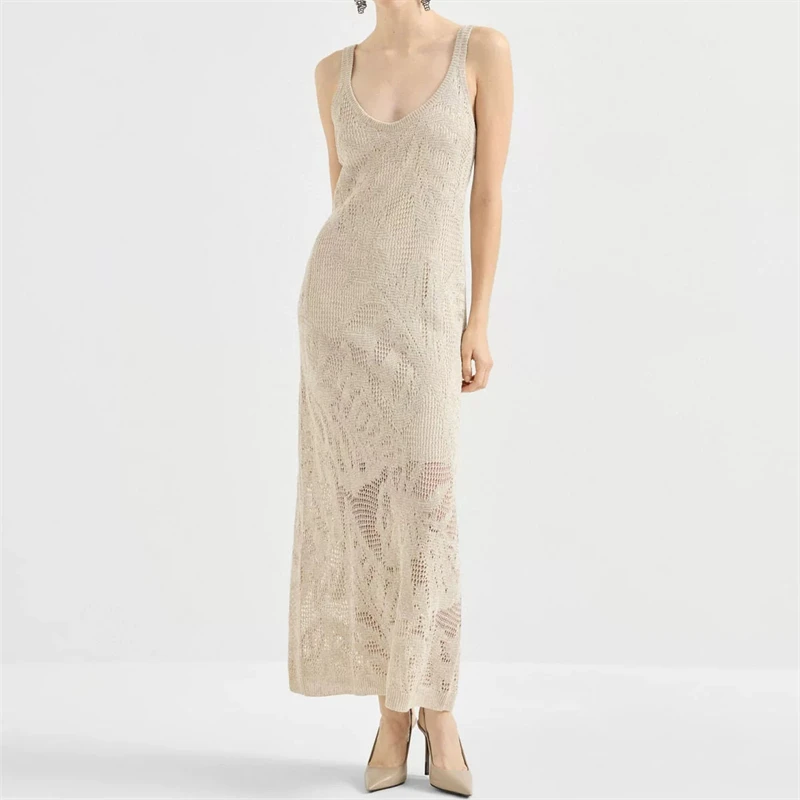 Summer 2026 Women's Glitter Linen Knitted Strap Dress High Quality Fashion Casual Sleeveless Long Gown with Inner Lining
Summer 2026 Women's Glitter Linen Knitted Strap Dress High Quality Fashion Casual Sleeveless Long Gown with Inner Lining