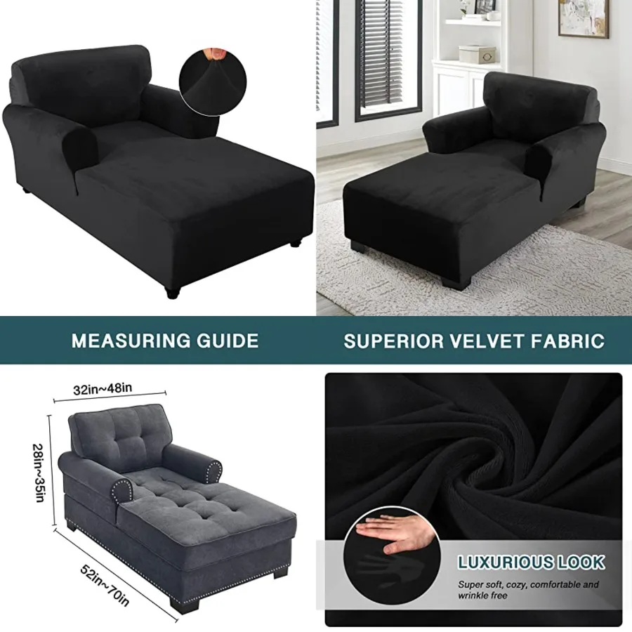 Velvet Chaise Lounge Cover Stretch Double Arm Chair Slipcover for Living Room Bedroom Soft Plush Fabric Machine Washable, Black
Velvet Chaise Lounge Cover Stretch Double Arm Chair Slipcover for Living Room Bedroom Soft Plush Fabric Machine Washable, Black