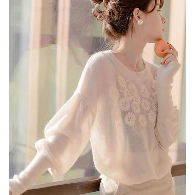 Laid-back Elegant Fashionable Embroidered round Neck Knitwear Loose Lantern Sleeve Overhead Sweater Women's Autumn New Style
Laid-back Elegant Fashionable Embroidered round Neck Knitwear Loose Lantern Sleeve Overhead Sweater Women's Autumn New Style