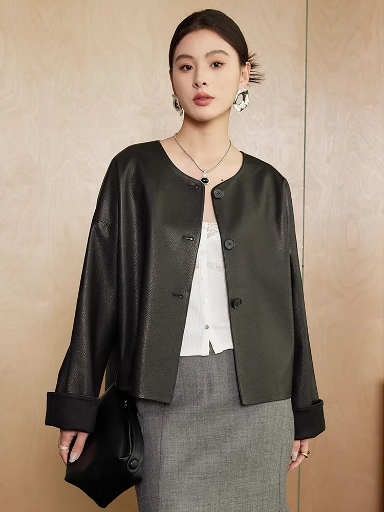 Casual O-neck Genuine Leather Jackets for Women High-end Simple Loose Lychee Texture Black Real Goatskin Coat дубленка женская
Casual O-neck Genuine Leather Jackets for Women High-end Simple Loose Lychee Texture Black Real Goatskin Coat дубленка женская