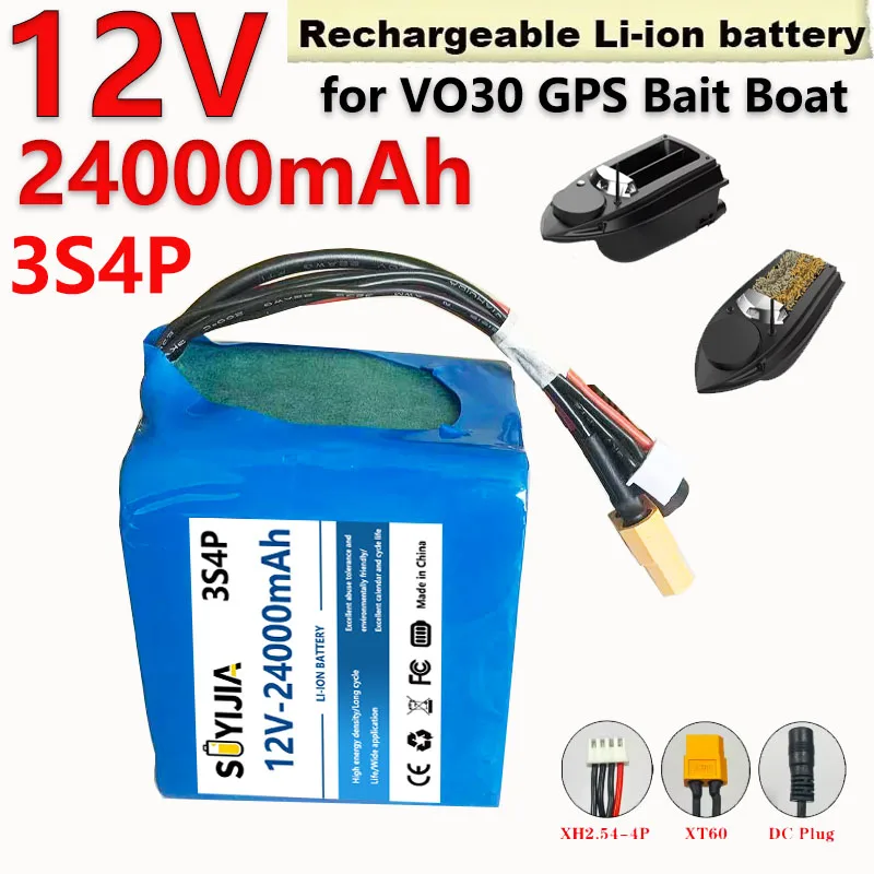 Литий-ионный аккумулятор 18650 3S4P 12В 24000мАч с BMS, высокомощный, для радиоуправляемых прикормочных корабликов, для GPS-кораблика V030
Литий-ионный аккумулятор 18650 3S4P 12В 24000мАч с BMS, высокомощный, для радиоуправляемых прикормочных корабликов, для GPS-кораблика V030