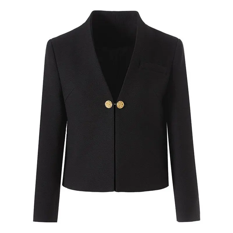 Fashionable Black -length V-neck Suit Jacket Metal Buckle Commute Style Women's Short Top Coat Elegant Sensation
Fashionable Black -length V-neck Suit Jacket Metal Buckle Commute Style Women's Short Top Coat Elegant Sensation