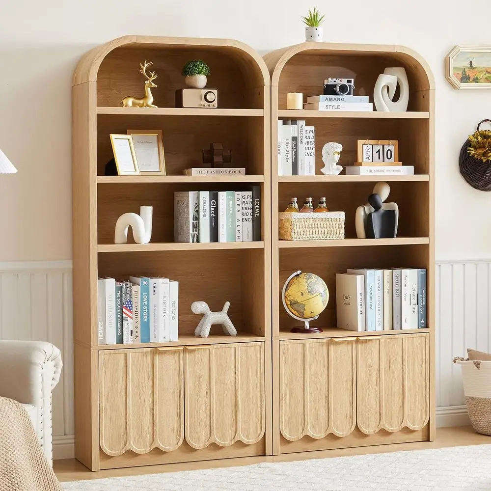 70 Arched 2-Piece Bookshelf Set with Storage Cabinet and 4-Tier Scalloped Wood Bookcase in Natural Finish for Living Room, Bedro
70 Arched 2-Piece Bookshelf Set with Storage Cabinet and 4-Tier Scalloped Wood Bookcase in Natural Finish for Living Room, Bedro
