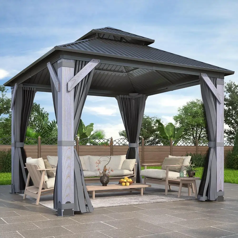 10' x 10' Outdoor Wood Gazebo - Permanent Wooden Hardtop Gazebo Pavilion with Double Curtains, Galvanized Steel Roo CeWood Gazeb
10' x 10' Outdoor Wood Gazebo - Permanent Wooden Hardtop Gazebo Pavilion with Double Curtains, Galvanized Steel Roo CeWood Gazeb