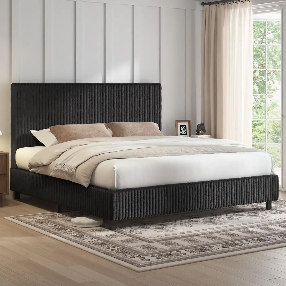 King Bed Frame, Upholstered Metal Platform Bed with Vertical Channel Tufted Headboard, Soft Fabric amp Strong Metal Slats, Nois
King Bed Frame, Upholstered Metal Platform Bed with Vertical Channel Tufted Headboard, Soft Fabric amp Strong Metal Slats, Nois