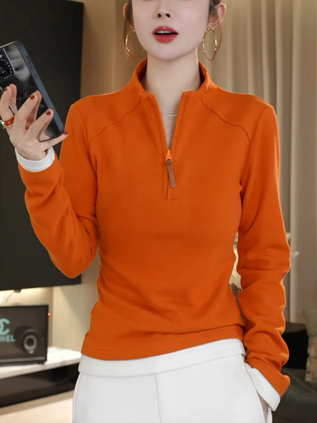 Orange Stand Collar Slim Fit Women's Base Shirt Top Warmth Autumn Winter New Style High Grade Fashionable Zipper Sweater
Orange Stand Collar Slim Fit Women's Base Shirt Top Warmth Autumn Winter New Style High Grade Fashionable Zipper Sweater