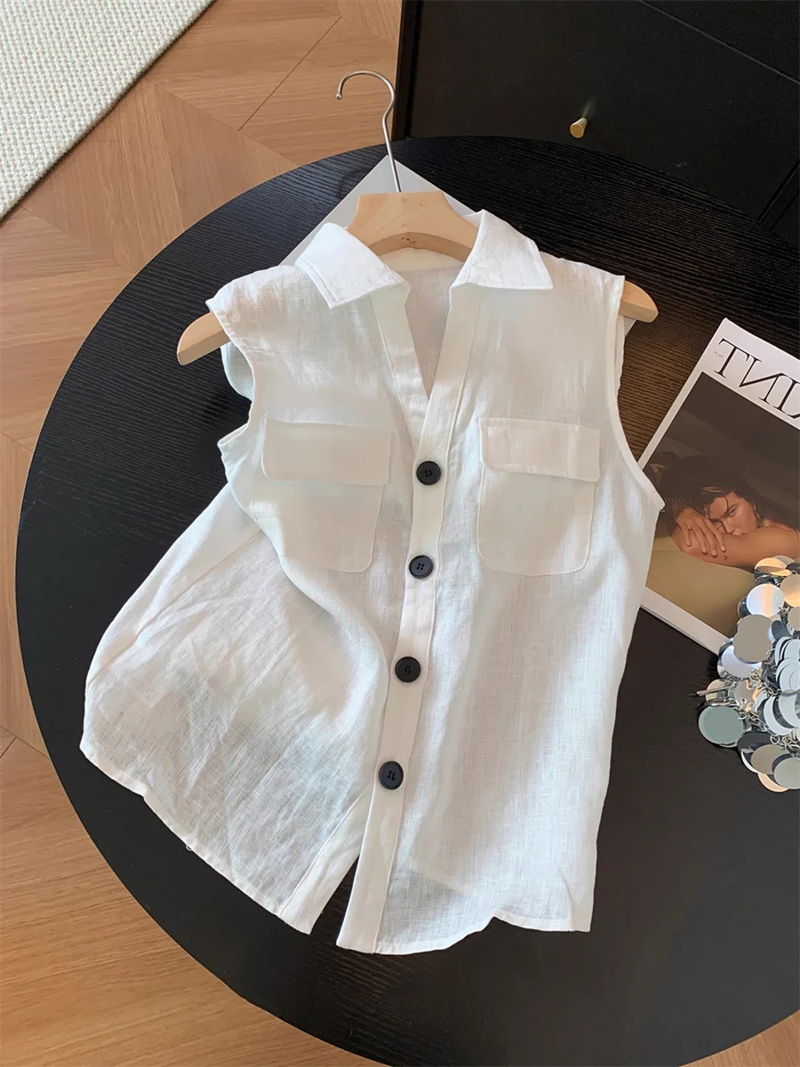 Loose Fit Summer Shirt V-Neck Sleeveless Thin Retro Style Women's Top Fashionable Versatile Tank Top Korean Style Commute Wind
Loose Fit Summer Shirt V-Neck Sleeveless Thin Retro Style Women's Top Fashionable Versatile Tank Top Korean Style Commute Wind