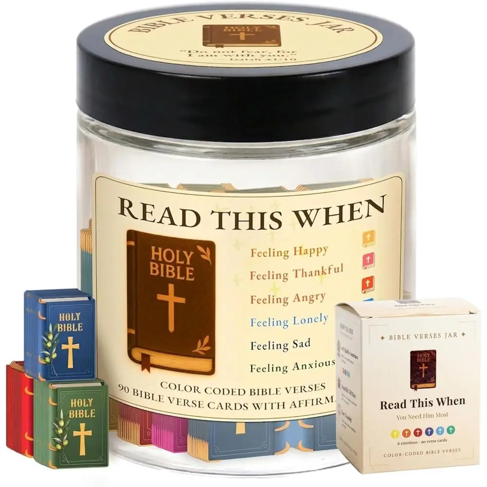 90 Inspirational Bible Verse Cards in a Jar, Scripture Bracelets for Daily Encouragement, Perfect Christian Gifts for All
90 Inspirational Bible Verse Cards in a Jar, Scripture Bracelets for Daily Encouragement, Perfect Christian Gifts for All