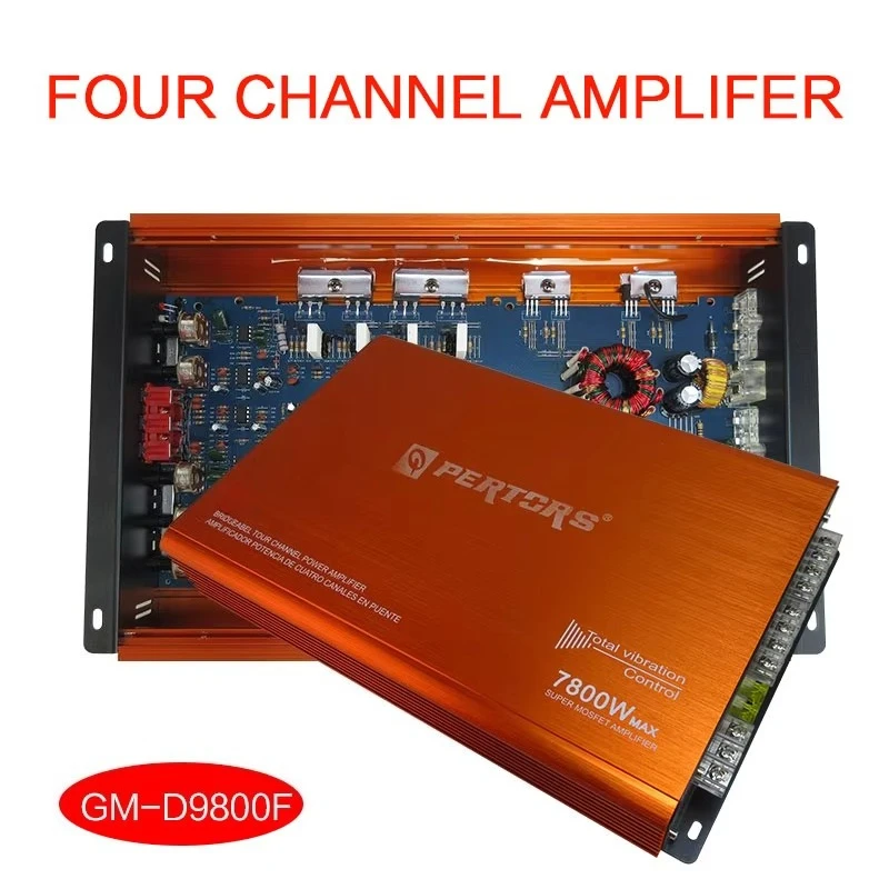 7800W D9800F 4Ch Car Audio Amplifer with Aluminum High heat dissipation Nickel-plated terminal Safety copper fuse good capacitor
7800W D9800F 4Ch Car Audio Amplifer with Aluminum High heat dissipation Nickel-plated terminal Safety copper fuse good capacitor