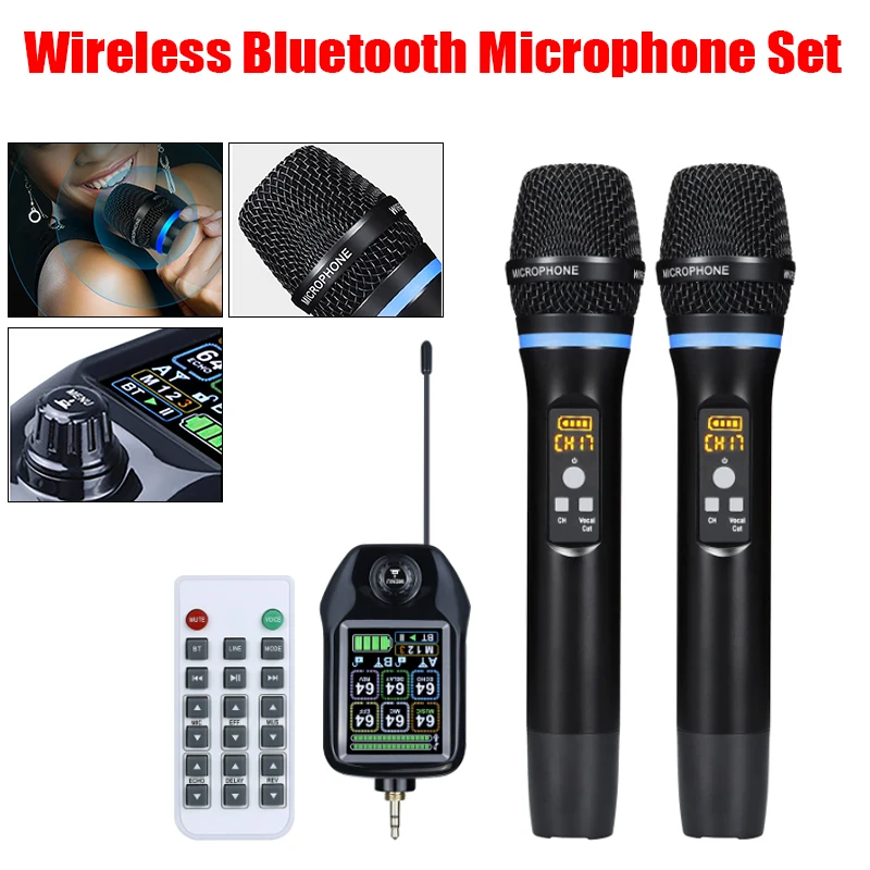 Smart Wireless Bluetooth Microphone Set with DSP Anti-howling Reverb Remote Control Vocal Cancellation Transmitter & Receiver
Smart Wireless Bluetooth Microphone Set with DSP Anti-howling Reverb Remote Control Vocal Cancellation Transmitter & Receiver