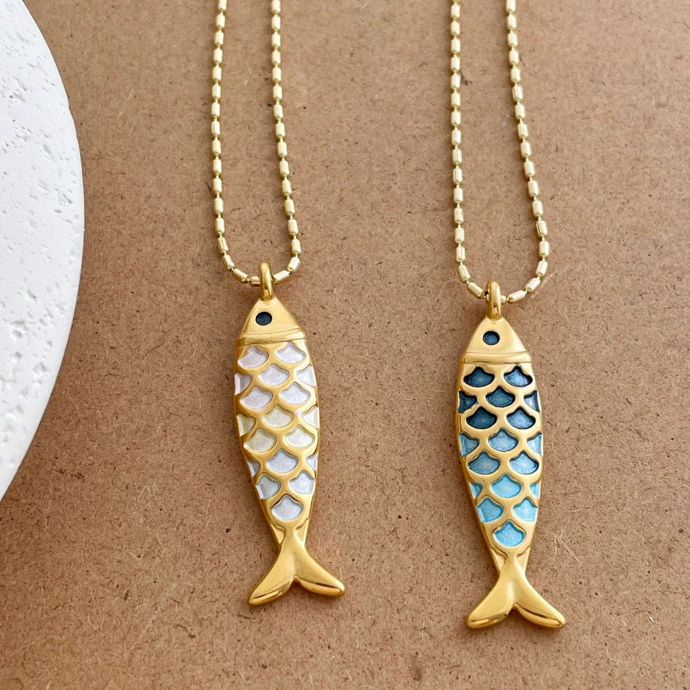 White Blue Gradient Color Metallic Fish Pendant Necklaces for Women Gold Plated Beads Chain Long Sweater Chain Fashion Accessory
White Blue Gradient Color Metallic Fish Pendant Necklaces for Women Gold Plated Beads Chain Long Sweater Chain Fashion Accessory
