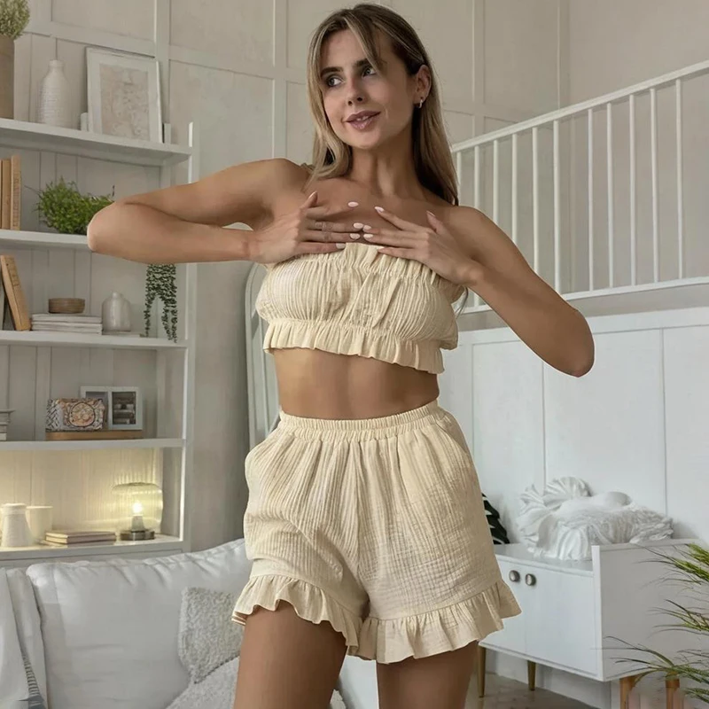 Tornova Strapless Ruffled Shorts 2 Pieces Set Women's Sexy Sleeveless Top Summer Sea Vacation Matching Sets 2026 Summer Fashion
Tornova Strapless Ruffled Shorts 2 Pieces Set Women's Sexy Sleeveless Top Summer Sea Vacation Matching Sets 2026 Summer Fashion