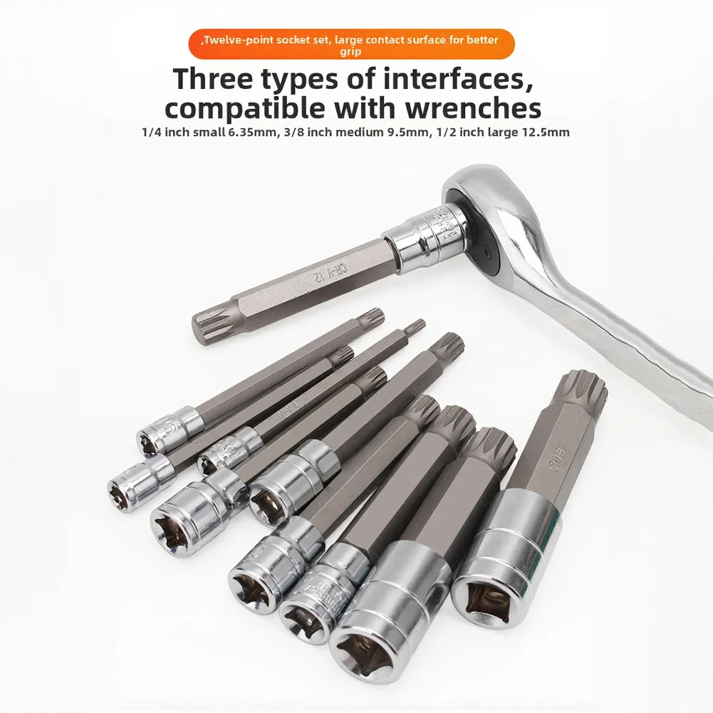 12 Point Chrome Vanadium Steel Socket Set 10 Pieces For Ratchet Extension Bar Hex Nut Driver Machinery Maintenance Home Use
12 Point Chrome Vanadium Steel Socket Set 10 Pieces For Ratchet Extension Bar Hex Nut Driver Machinery Maintenance Home Use