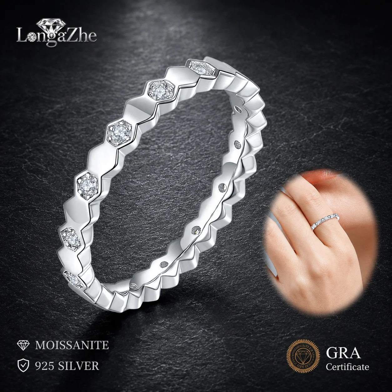 S925 Sterling Silver Moissanite Honeycomb Ring Geometric Eternity Band Stackable Wedding Anniversary Fine Jewelry Gift for Women
S925 Sterling Silver Moissanite Honeycomb Ring Geometric Eternity Band Stackable Wedding Anniversary Fine Jewelry Gift for Women